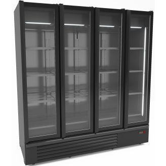 Combisteel glasdeur koelkast zwart, 4 deuren, 1850 liter